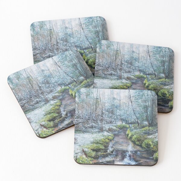 Item preview, id44 Wonderful clean river and forest, winter landscape, dense trees, forests, cold winter day, green grass, light snowfall, designed and sold by bcbutika.