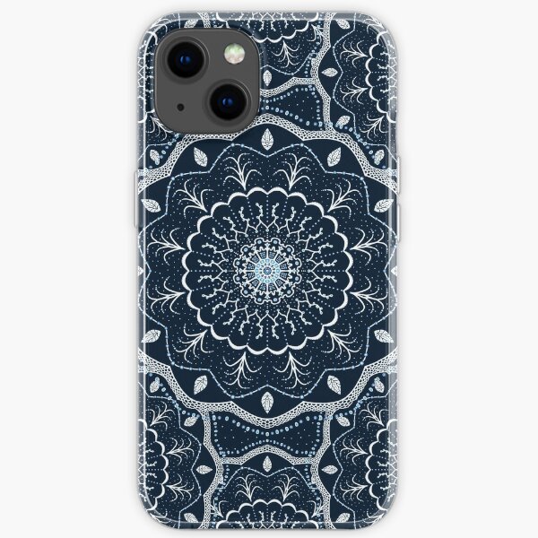 Black White Blue Mandala iPhone Soft Case