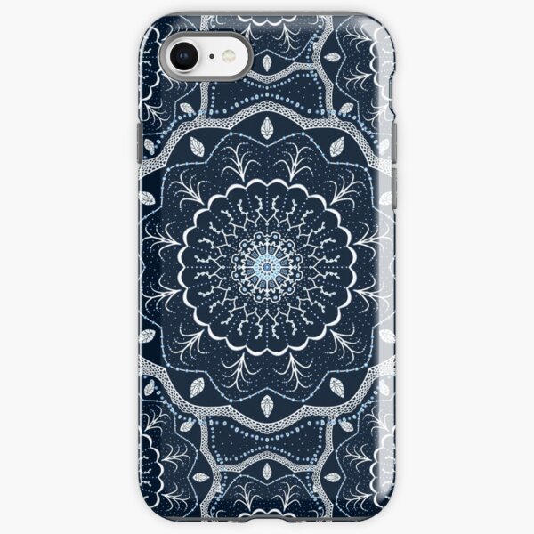 Black White Blue Mandala iPhone Tough Case