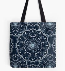 Black White Blue Mandala Tote Bag