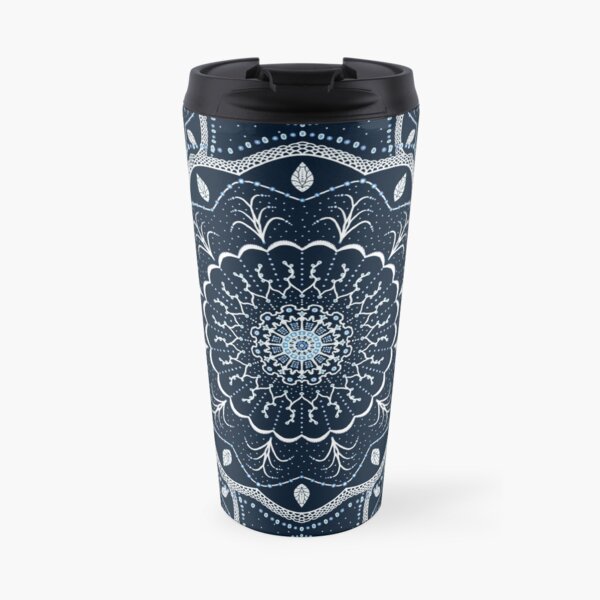 Black White Blue Mandala Travel Mug