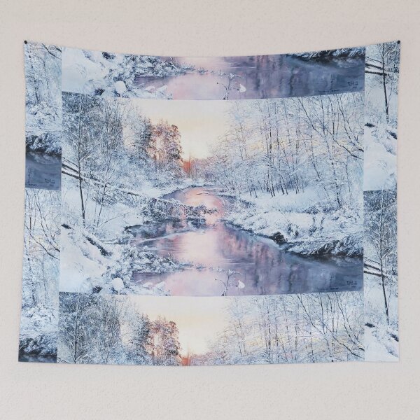 Item preview, id45 Cold but wonderful winter landscape, clean river, snow, forest, snowy forest, icy river, oil painting work, watercolor work, sunset designed and sold by bcbutika.