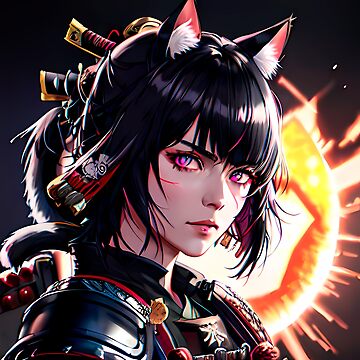 black haired samurai neko girl