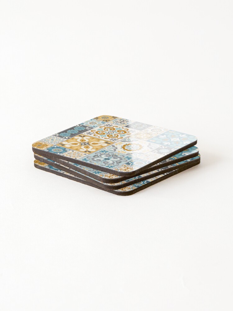 Thumbnail 4 of 5, Coasters (Set of 4), Neutral Rococo-style tile print designed and sold by Cheekyleopard.