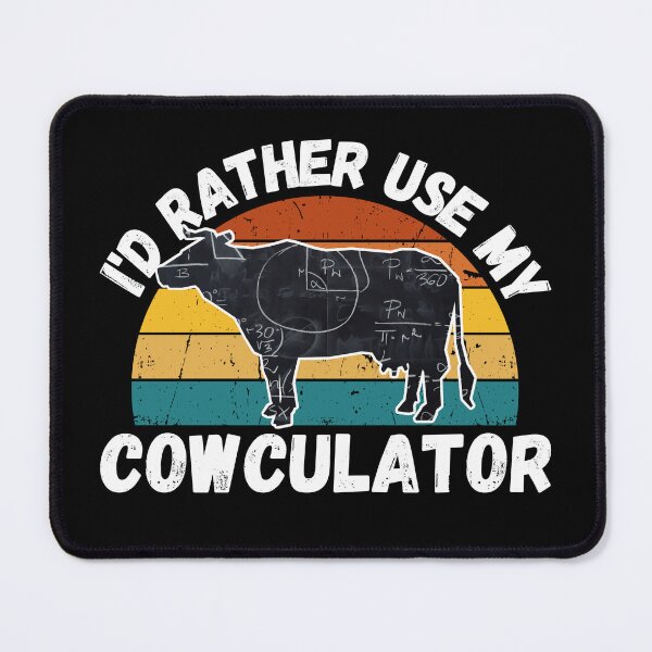 Item preview, Black Math Cow with Vintage sunset "Cow-Culator" jokes Funny colorful cow puns Calculator designed and sold by FarmsteadAcers.