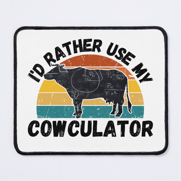 Item preview, Black version of Math Cow with Vintage sunset "Cow-Culator" jokes Funny colorful cow puns Calculator designed and sold by FarmsteadAcers.
