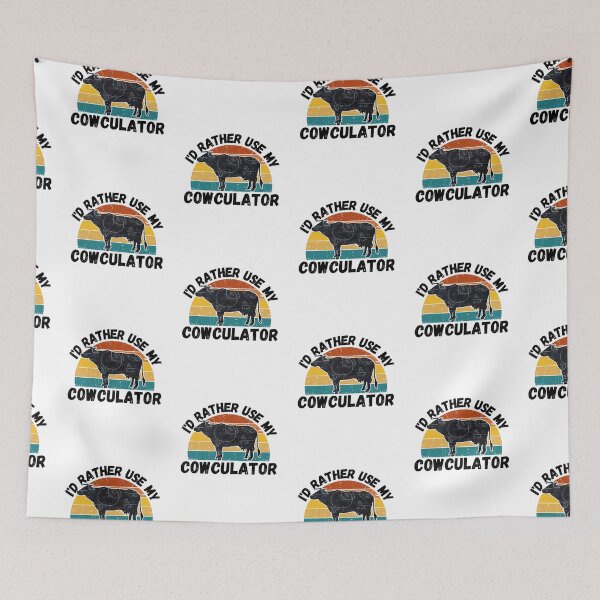Item preview, Black version of Math Cow with Vintage sunset "Cow-Culator" jokes Funny colorful cow puns Calculator designed and sold by FarmsteadAcers.