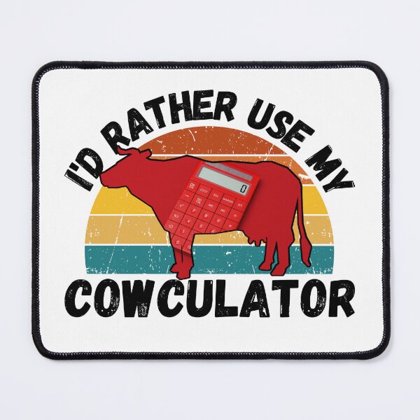 Item preview, Black version of Red Math Cow with Vintage sunset "Cow-Culator" jokes Funny colorful cow puns Calculator designed and sold by FarmsteadAcers.