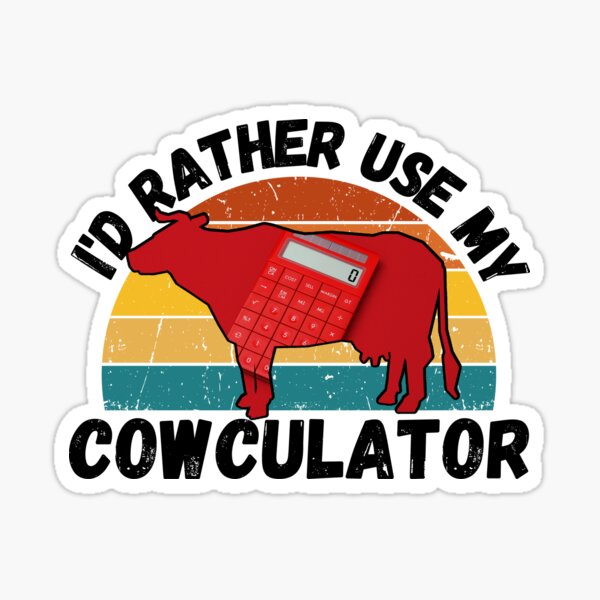 "Black version of Red Math Cow with Vintage sunset "CowCulator" jokes