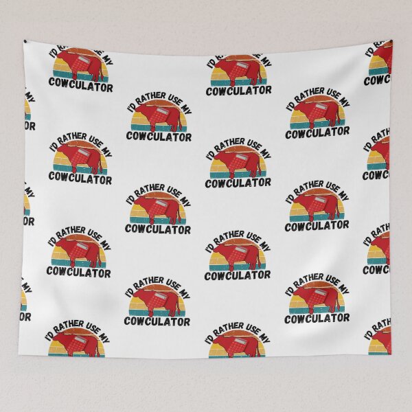 Item preview, Black version of Red Math Cow with Vintage sunset "Cow-Culator" jokes Funny colorful cow puns Calculator designed and sold by FarmsteadAcers.