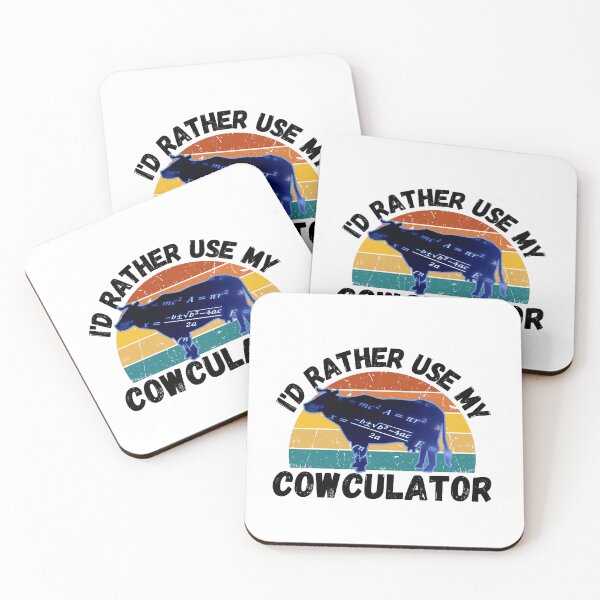 Item preview, Black version of Blue Cow with Vintage sunset "Cow-Culator" jokes Funny colorful cow puns Calculator designed and sold by FarmsteadAcers.