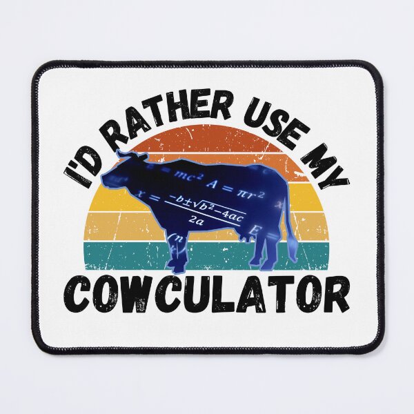Item preview, Black version of Blue Cow with Vintage sunset "Cow-Culator" jokes Funny colorful cow puns Calculator designed and sold by FarmsteadAcers.