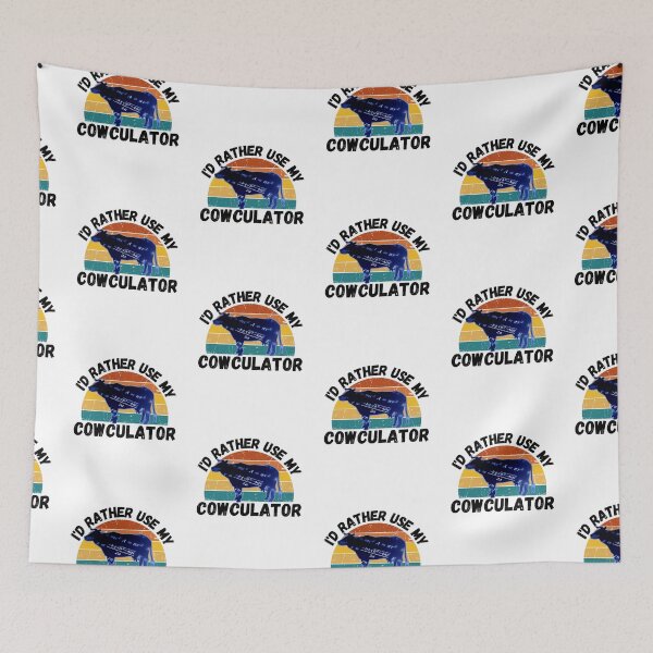 Item preview, Black version of Blue Cow with Vintage sunset "Cow-Culator" jokes Funny colorful cow puns Calculator designed and sold by FarmsteadAcers.