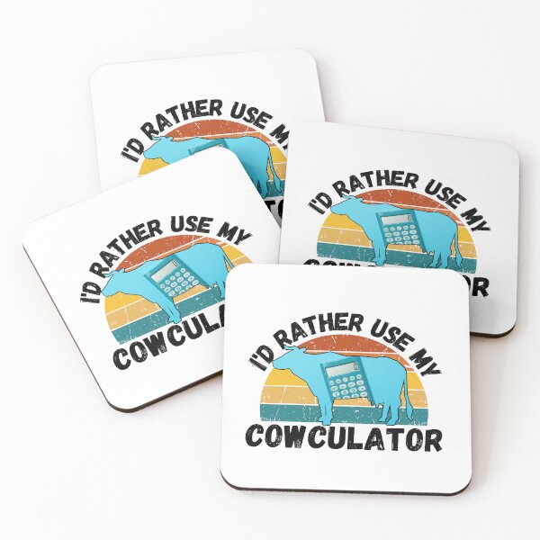 Item preview, Black version of Light Blue Math Cow with Vintage sunset "Cow-Culator" jokes Funny colorful cow puns Calculator designed and sold by FarmsteadAcers.