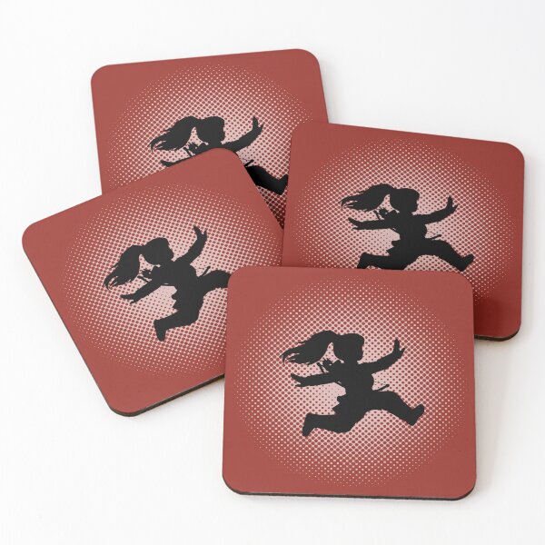Item preview, Female Gnome or Dwarf Archer Jumping, Black Silhouette, Halftone Background designed and sold by markeralchemy.