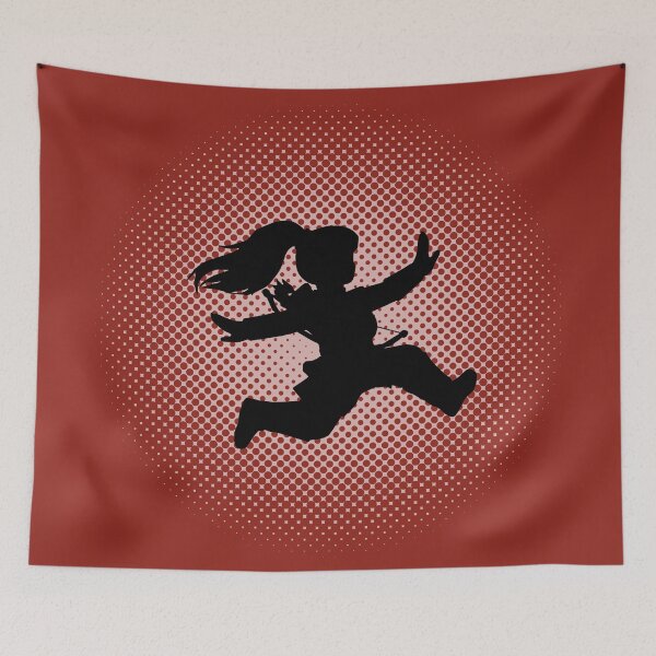 Item preview, Female Gnome or Dwarf Archer Jumping, Black Silhouette, Halftone Background designed and sold by markeralchemy.