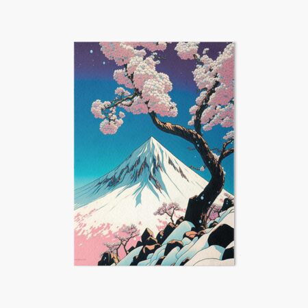 Snowy mountain sakura tree Art Board Print