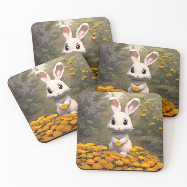 Artikelvorschau, Niedlicher weißer Hase in Ringelblumen entworfen und verkauft von Aww_To_Z Animals.