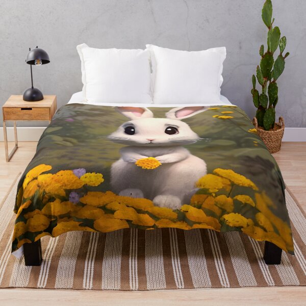 Artikelvorschau, Niedlicher weißer Hase in Ringelblumen entworfen und verkauft von Aww_To_Z Animals.