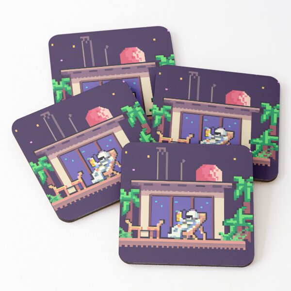 Item preview, an astronaut lounging in a tropical resort in space, pixel art designed and sold by peterdawood.