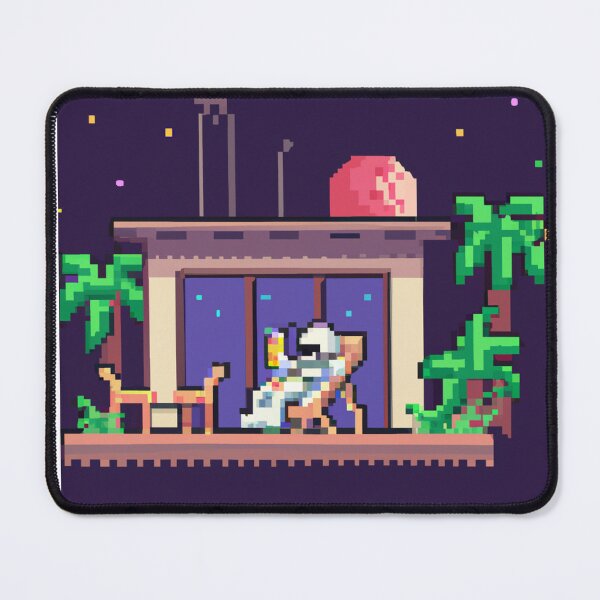 Item preview, an astronaut lounging in a tropical resort in space, pixel art designed and sold by peterdawood.