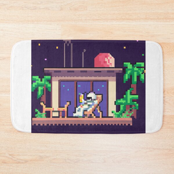 Item preview, an astronaut lounging in a tropical resort in space, pixel art designed and sold by peterdawood.