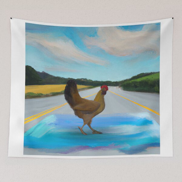 Item preview, digital art - A chicken trying to cross the road, but instead finding its way onto a canvas designed and sold by peterdawood.