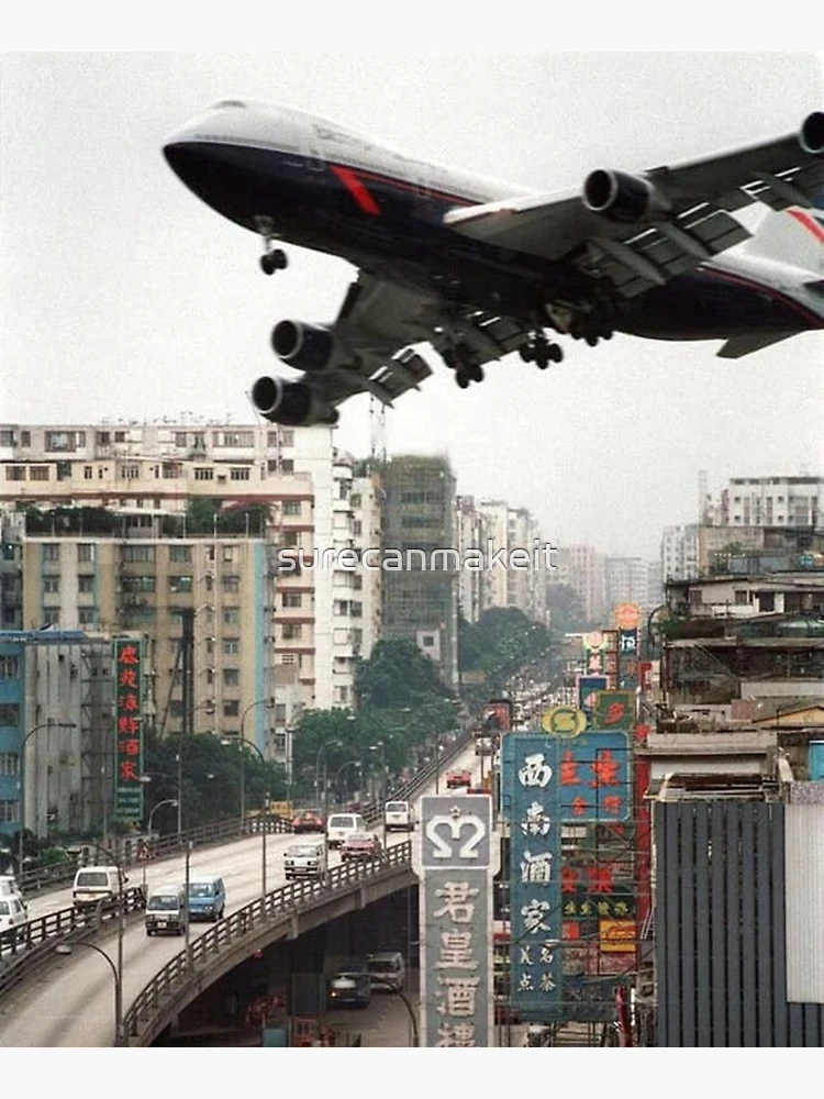 Prince Edward Road Boeing 747 passing overhead, Hong Kong in