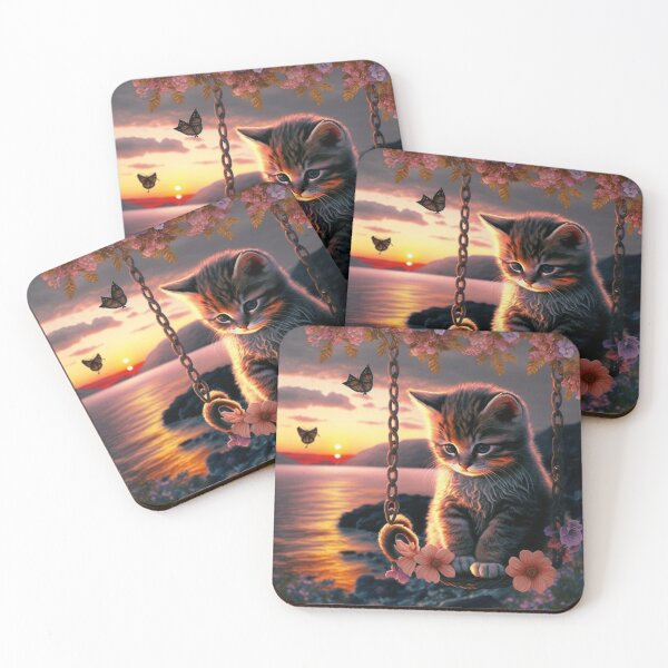 Item preview, Cat in flower swings designed and sold by Paintandgo.