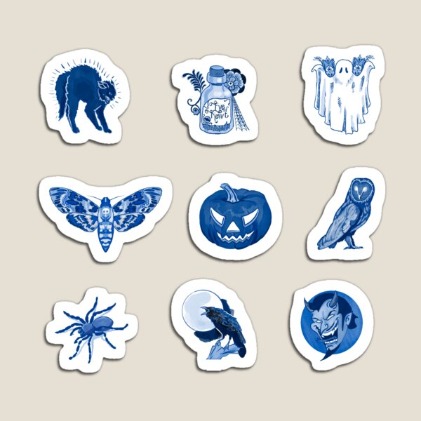 Item preview, Halloween Doodles in Delft Blue Sticker Pack designed and sold by fuzzytooth.