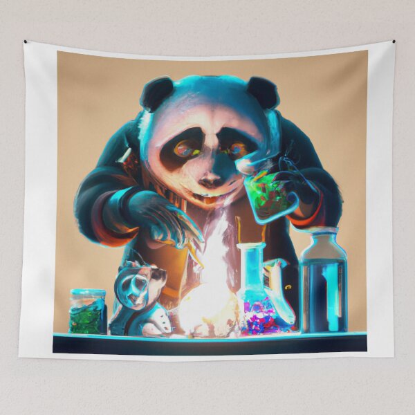 Item preview, panda mad scientist mixing sparkling chemicals, digital art designed and sold by peterdawood.