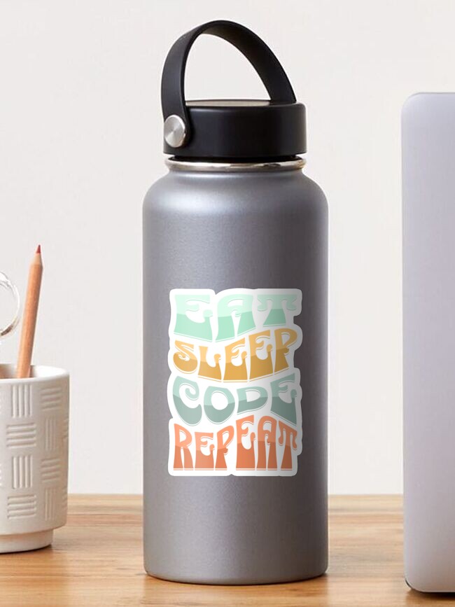 Thumbnail 1 of 3, Sticker, Eat Sleep Code Repeat - Retro - Astonished Cat Company designed and sold by AstonishedCatCo.