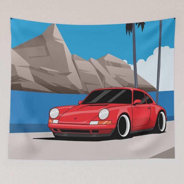 Item preview, Porsche Red 964 Illustration Beach Road Poster designed and sold by blackdogshop.