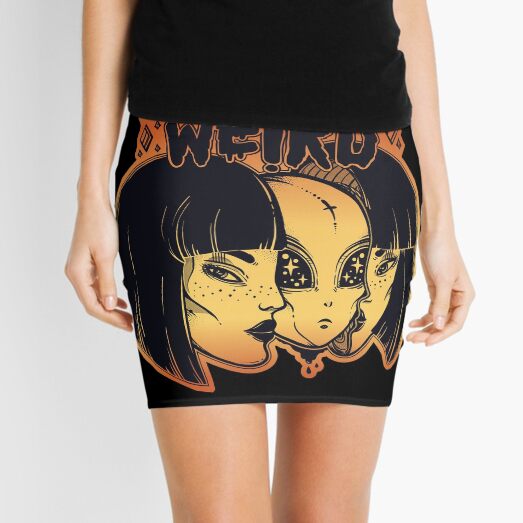"STAY WEIRD" Alien Disguised As a Girl in Gold Mini Skirt