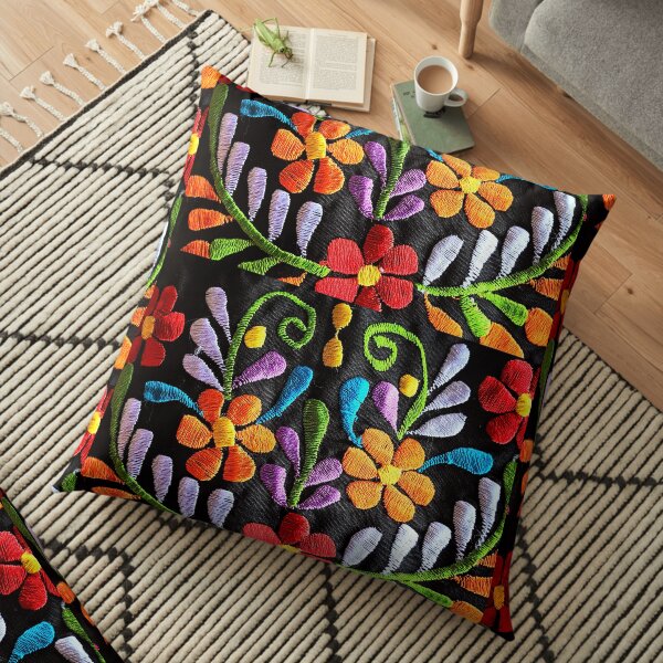 Broderie de fleurs mexicaines Coussin de sol