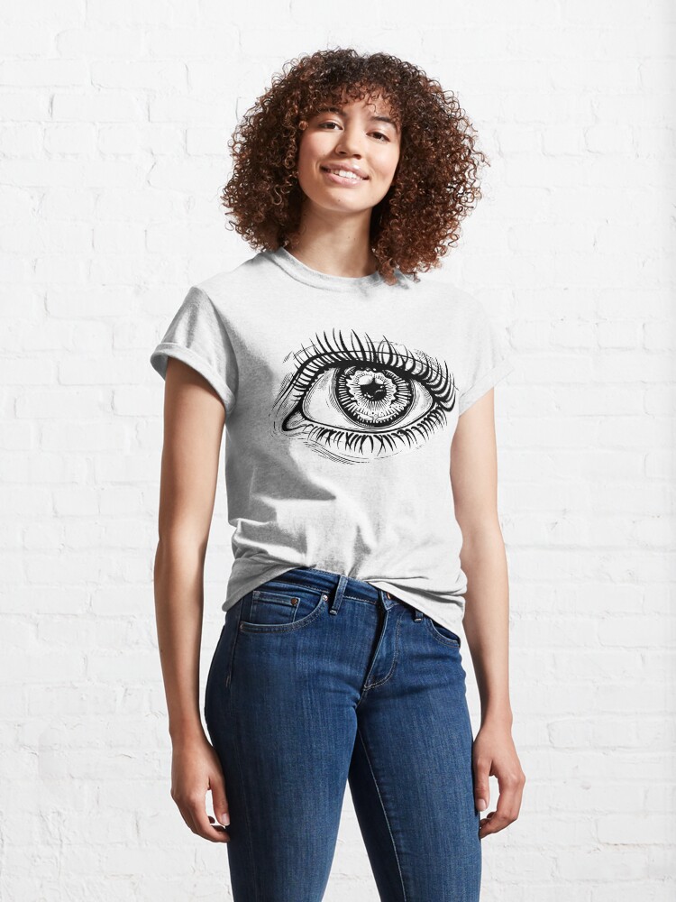 Alternate view of Beautiful realistic eye with highly detailed pupil, iris and long dramatic eyelashes. Classic T-Shirt