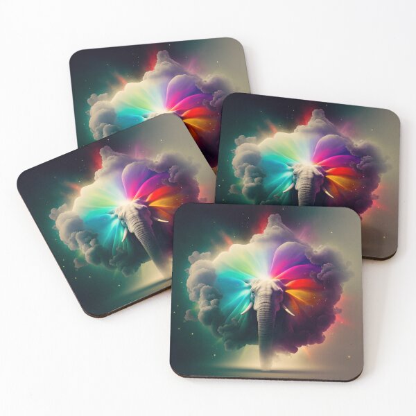 Item preview, Cosmic Rainbow Elephant in Space with neon colors designed and sold by AdamesArtStudio.