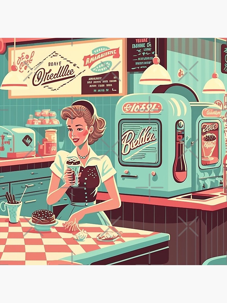 Photo American Diner vintage poster with retro car and pin-up girl.