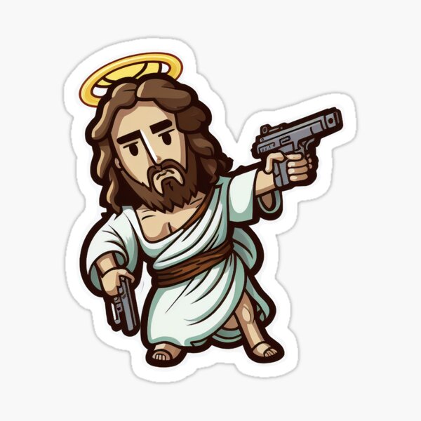 Item preview, Jesus with guns cartoon designed and sold by ExplodedToons.