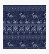 Knitted blue christmas pattern Photographic Print