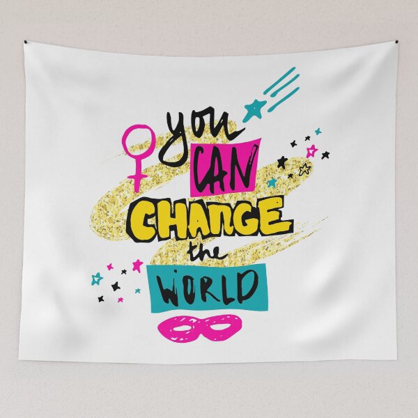 Item preview, You can change the world. Hand drawn lettering with stars, mask and female gender sign mirror of Venus designed and sold by kateja.