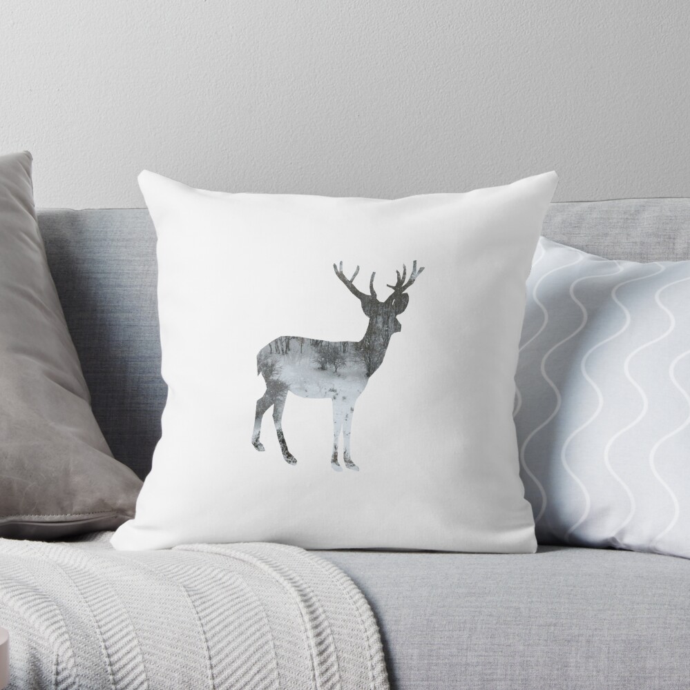 WINTER SERIES Snowing Reindeer On White Throw Pillow
