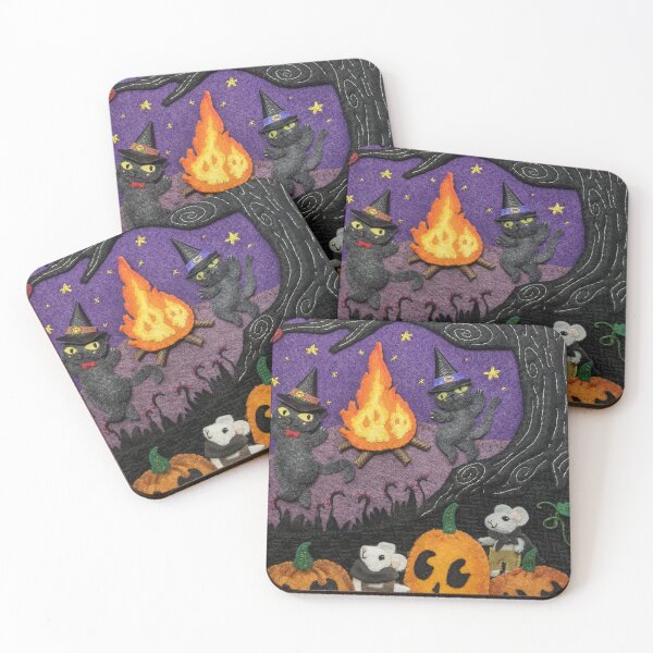 Item preview, The witch cats are out dancing by the fire designed and sold by joyminiart.