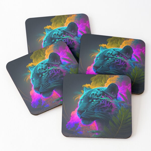 Item preview, Jaguar in rainbow clouds in neon colors - Artwork by Adames designed and sold by AdamesArtStudio.