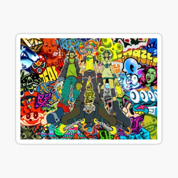 Vista previa del artículo con la obra «Collage de pared de graffiti de Jet Set Radio Future (JSRF) con los GG», diseñado y vendido por everything4eva.