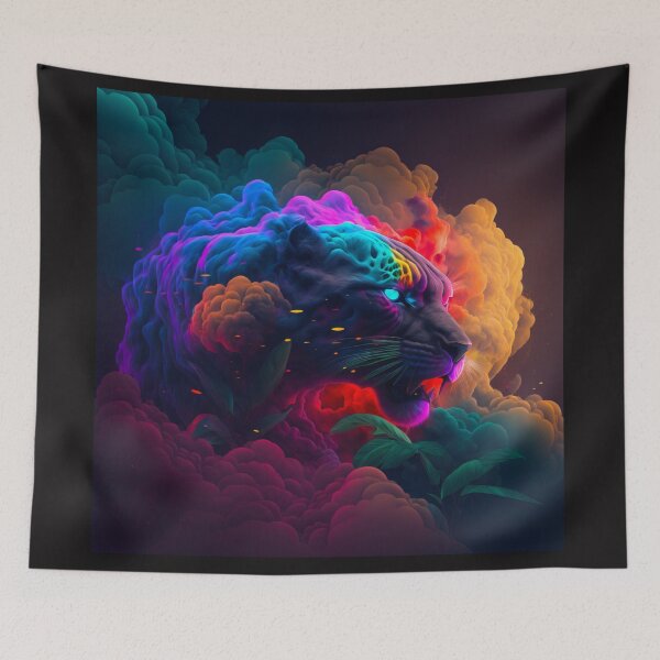 Artikelvorschau, Schwarzer Panther in Neon-Regenbogenwolken entworfen und verkauft von AdamesArtStudio.