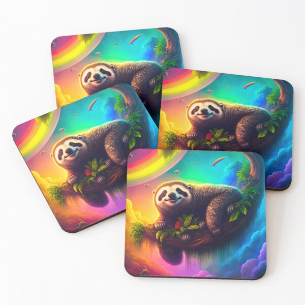 Item preview, Sloth Art in Rainbow Neon Colors designed and sold by AdamesArtStudio.