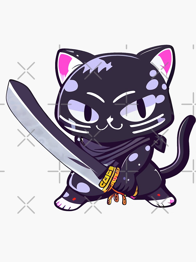 Ninja Cat Japanese Samurai Cat Cool Anime Kawaii Catzilla T-Shirt | eBay