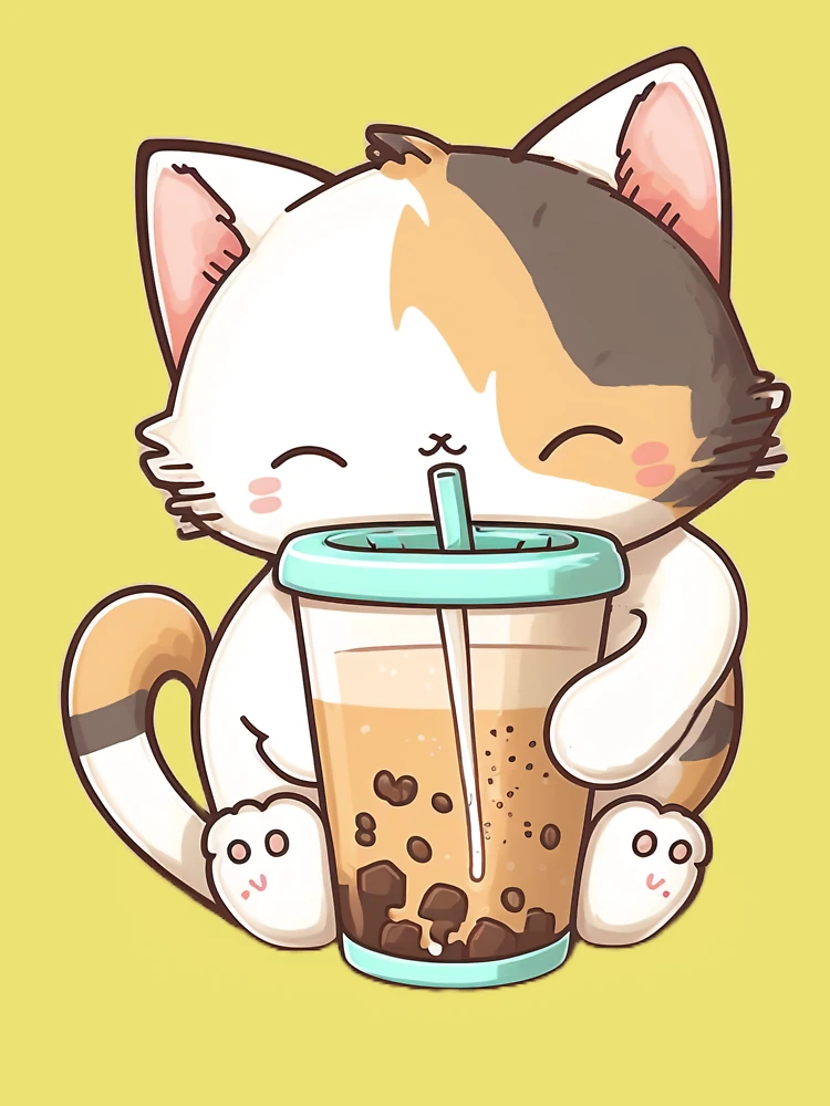 cat boba tea bubble tea anime kawaii