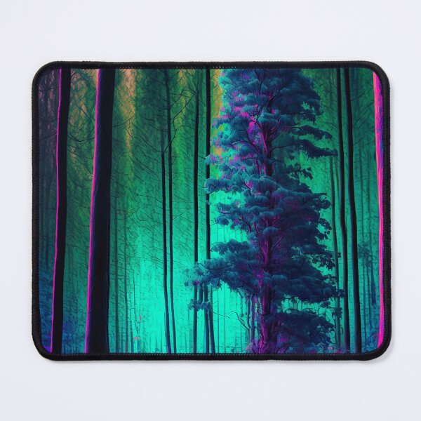 Item preview, Abstract art of colorful psychedelic forest with vibrant fluorescent colors designed and sold by UmagineArts.